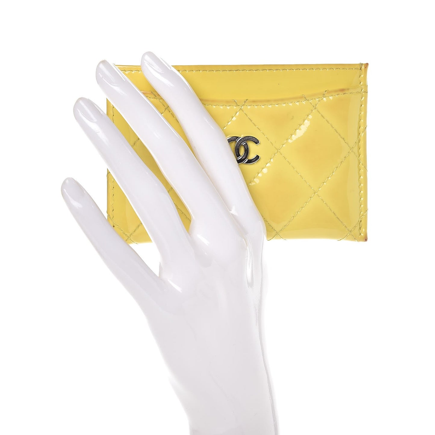 Patent Quilted Card Holder Yellow