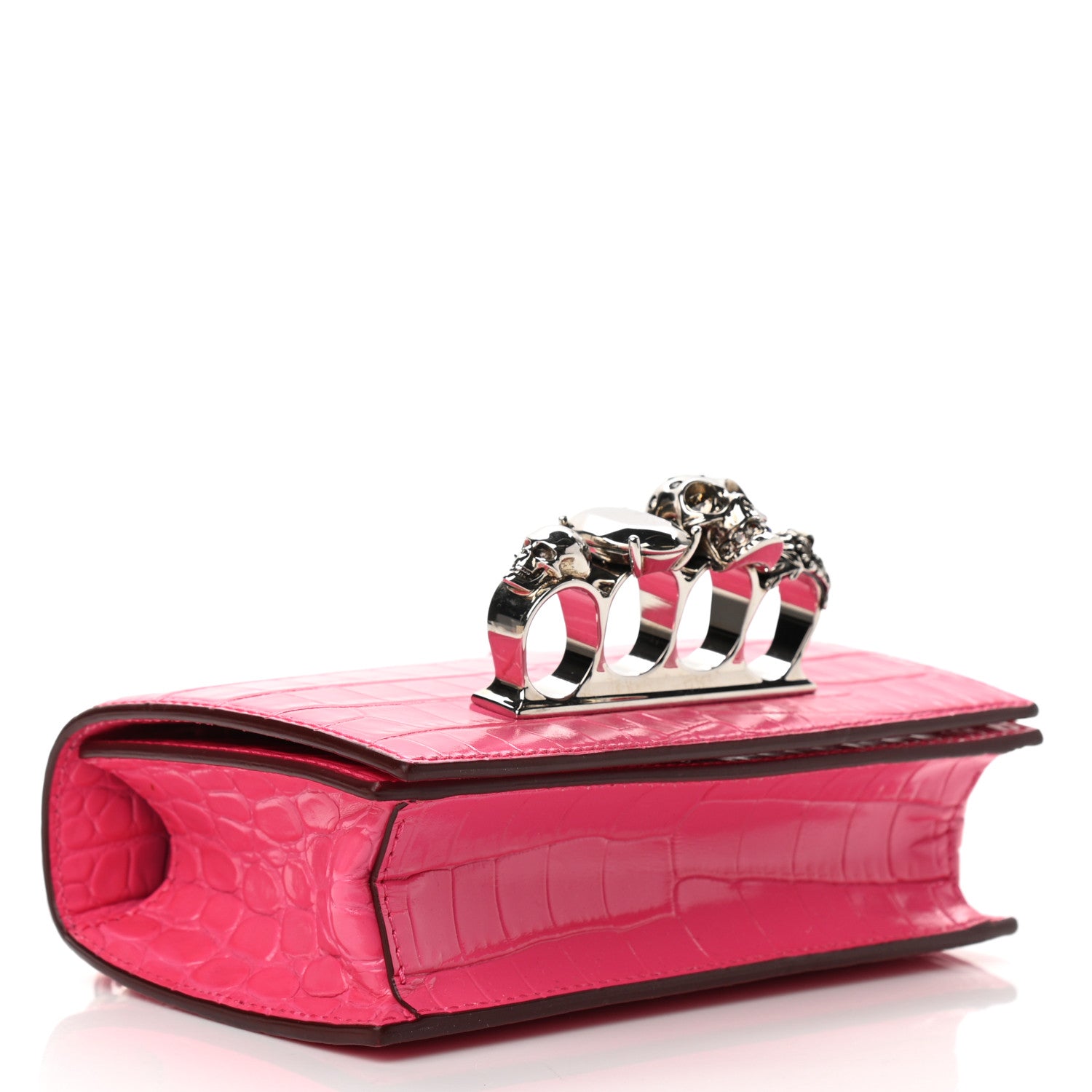 Alexander McQueen Shiny Crocodile Embossed Jeweled Satchel Peony Pink 4 of 11