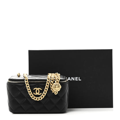 Chanel Lambskin Quilted Sweet Camellia Small Vanity Case With Chain Black 12 of 12