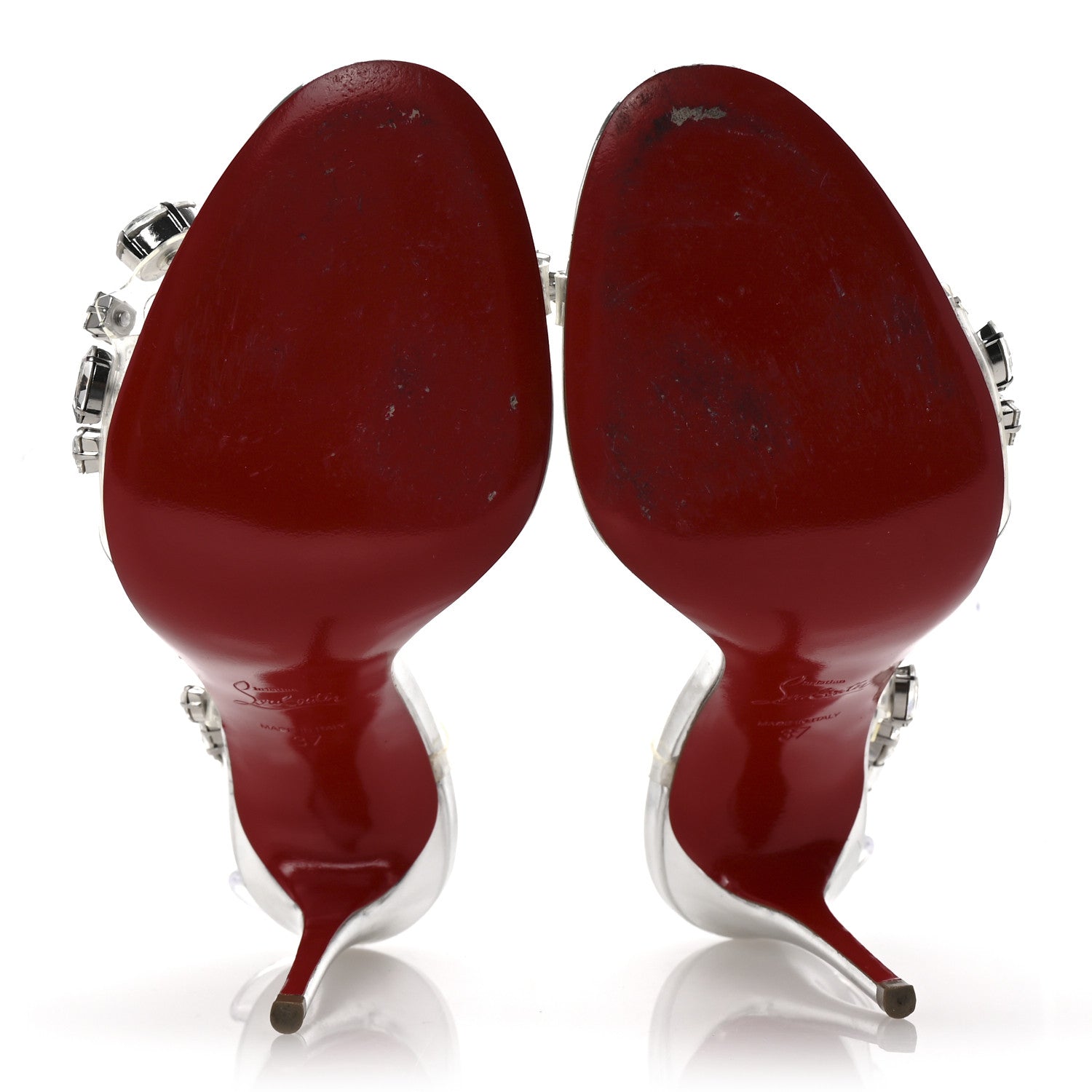 Christian Louboutin Laminated Calfskin PVC Jewel Rosalie 100 Sandals 37 Silver 6 of 8