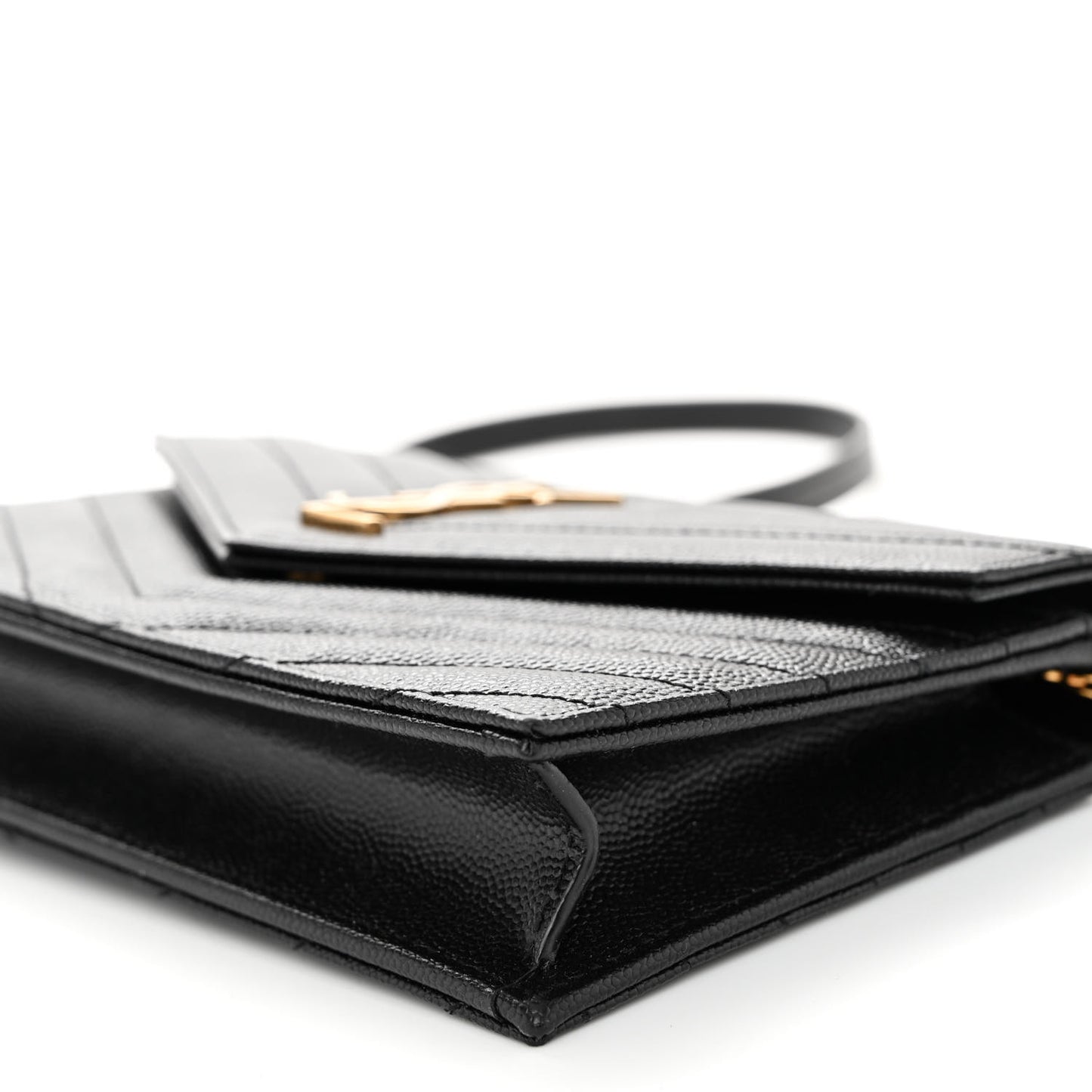 Grain De Poudre Matelasse Chevron Monogram Envelope Chain Wallet Black