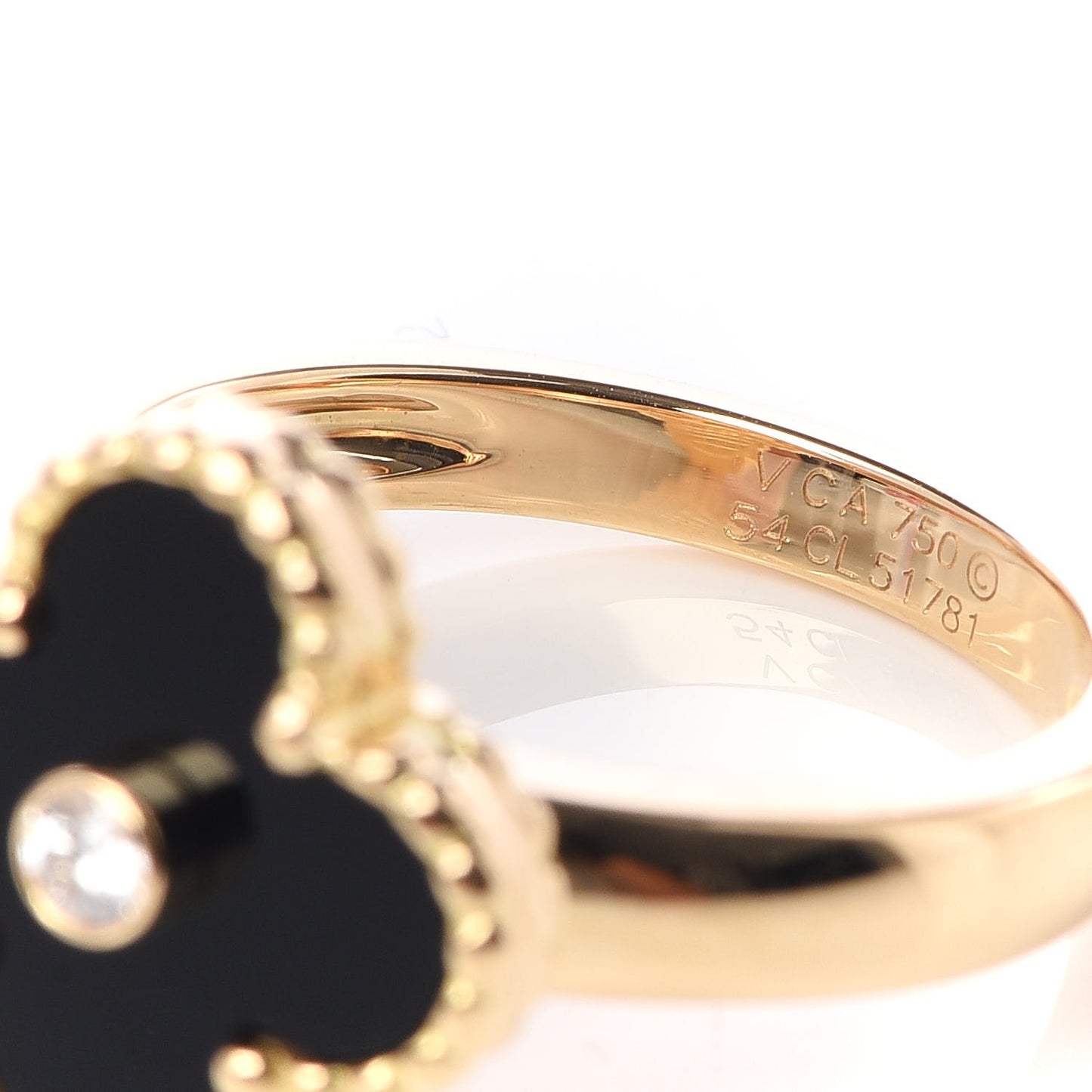 18K Yellow Gold Black Onyx Diamond Vintage Alhambra Ring 54 6.75