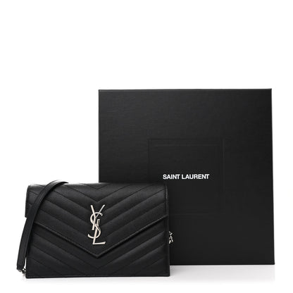 Saint Laurent Grain De Poudre Matelasse Chevron Monogram Envelope Chain Wallet Black 12 of 12