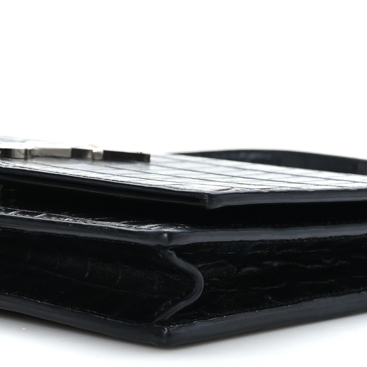 Calfskin Crocodile Embossed Kate Monogram Tassel Chain Wallet Black