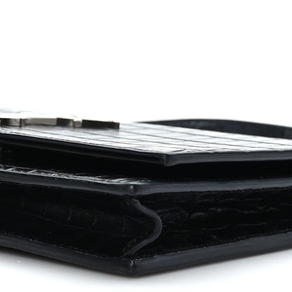 Saint Laurent Calfskin Crocodile Embossed Kate Monogram Tassel Chain Wallet Black 8 of 8