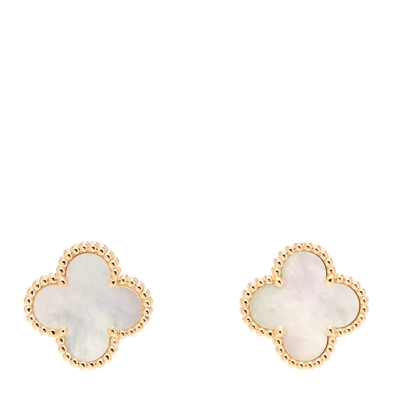 Van Cleef & Arpels 18K Yellow Gold Mother of Pearl Vintage Alhambra Earrings 1 of 6