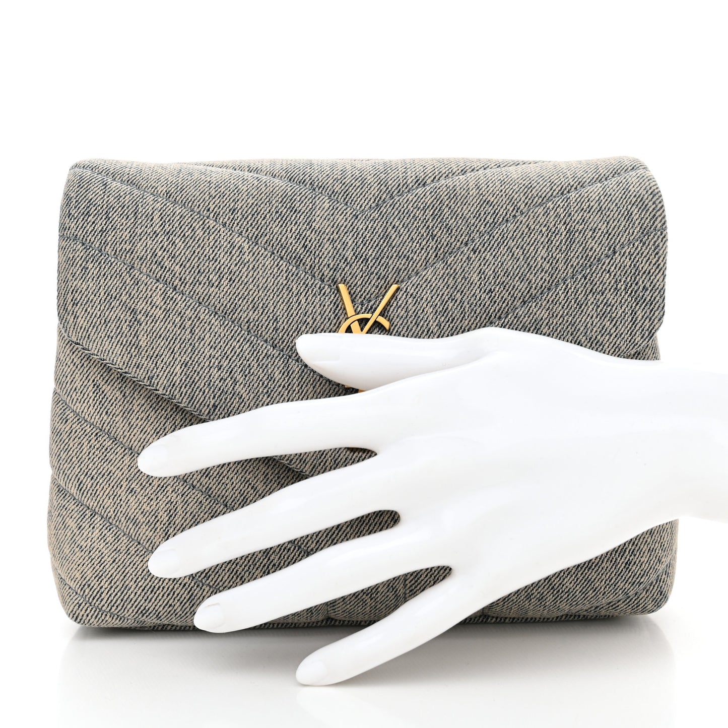 Denim Y Quilted Monogram Toy Loulou Crossbody Bag Grey