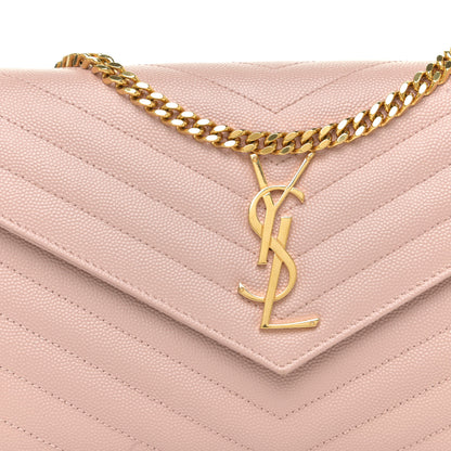 Saint Laurent Grain De Poudre Matelasse Chevron Monogram Chain Wallet Pale Blush 10 of 15