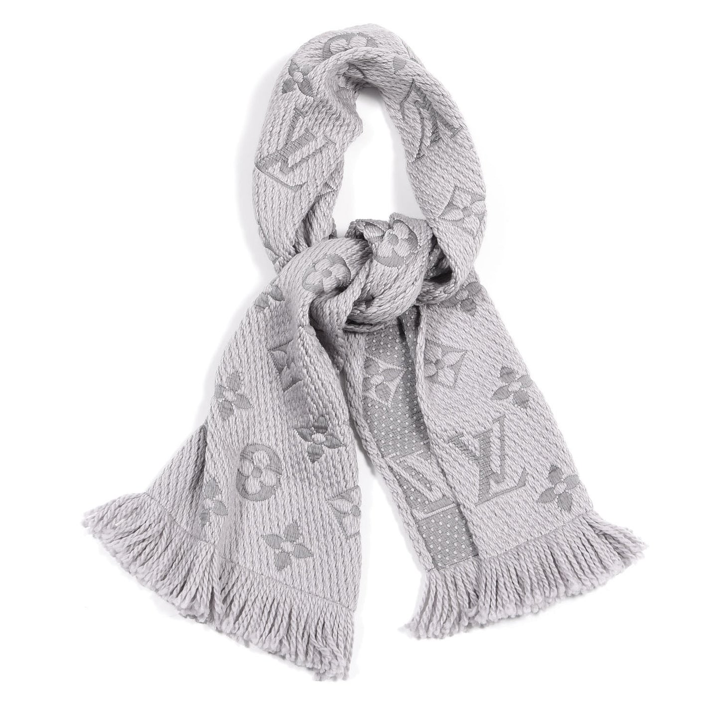 Wool Silk Logomania Scarf Pearl Grey
