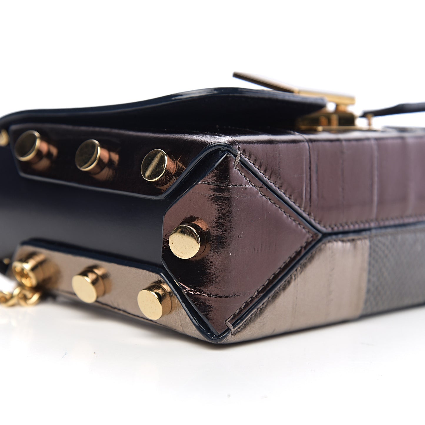 Metallic Eel Watersnake Lockett Petite Shoulder Bag Navy