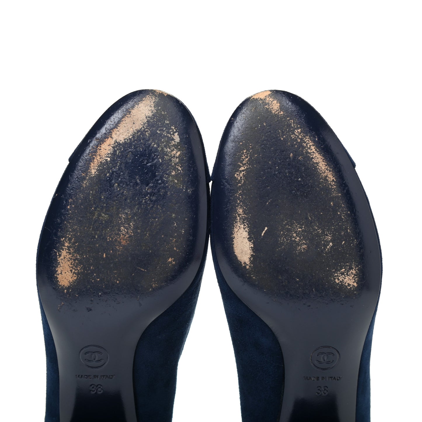 Kid Suede Pearl Camellia Cap Toe Pumps 38 Navy