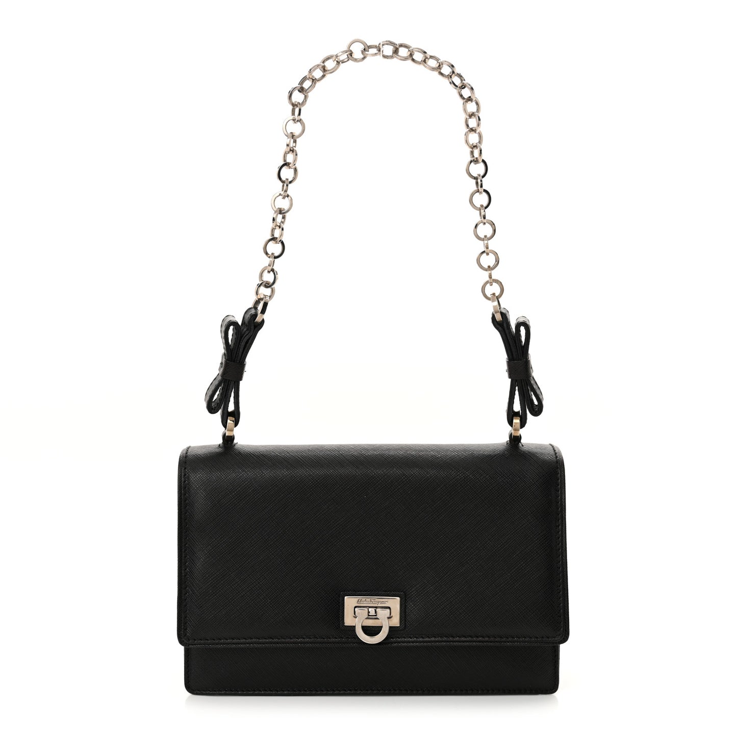 Printed Calfskin Gancini Bow Chain Shoulder Bag Black