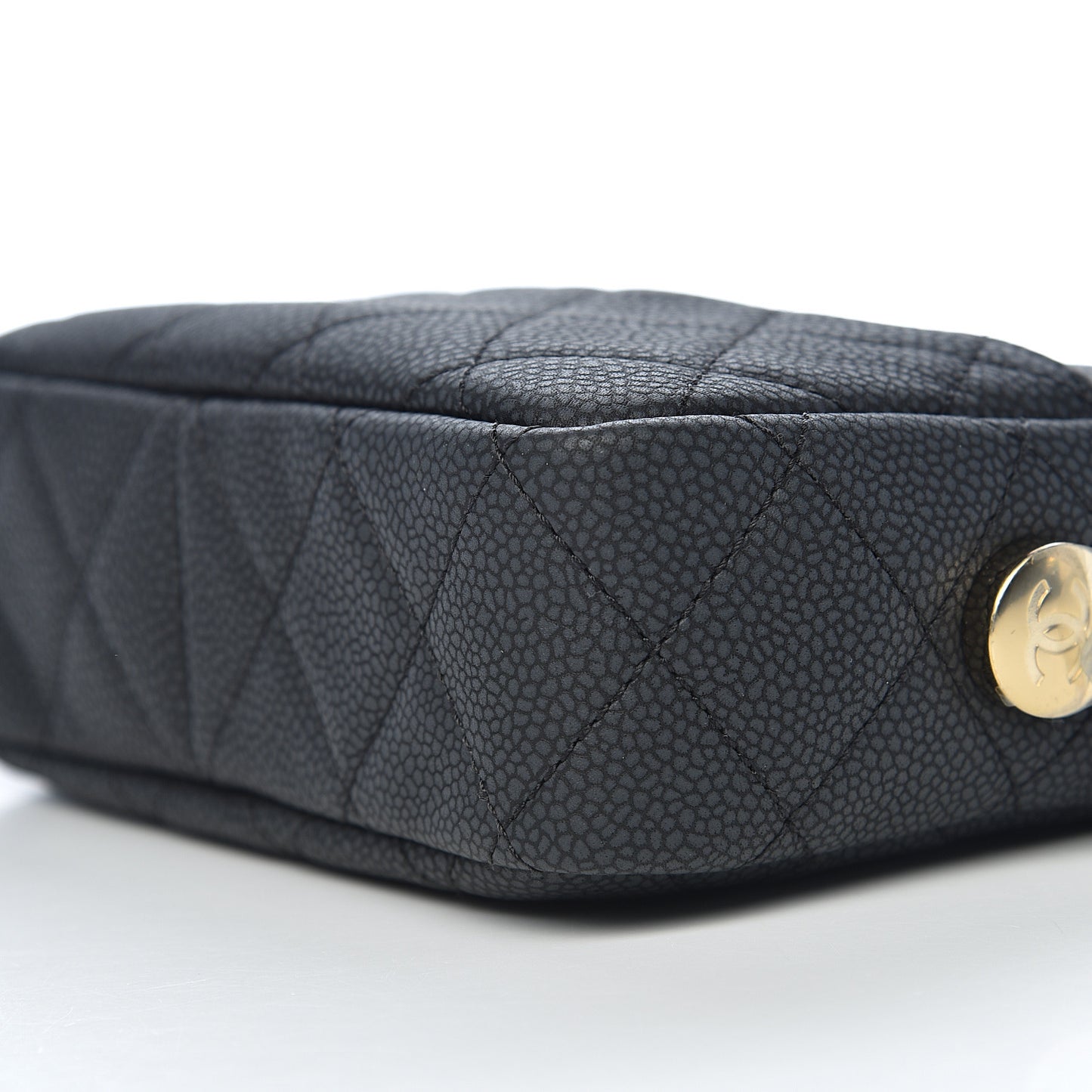 Iridescent Caviar Quilted Mini Coco Tassel Camera Case Black