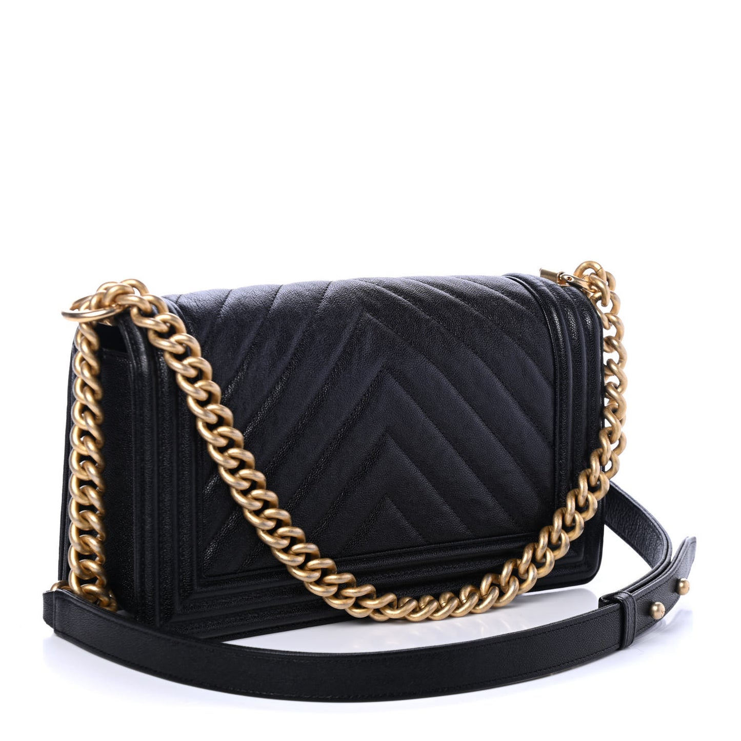 Caviar Chevron Quilted Medium Boy Flap Black