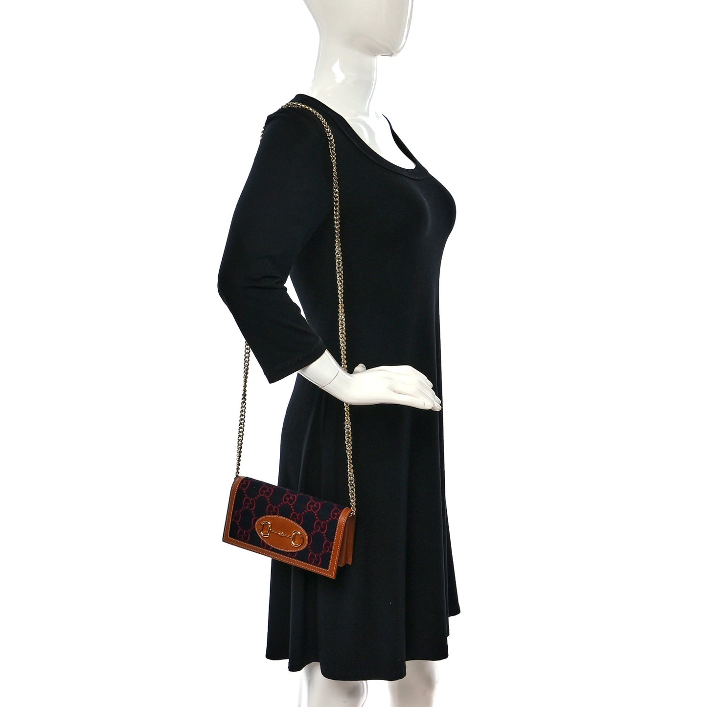 Covered Wool Cuoio Harness GG Monogram Horsebit 1955 Wallet On Chain Blue Red Harness Brown