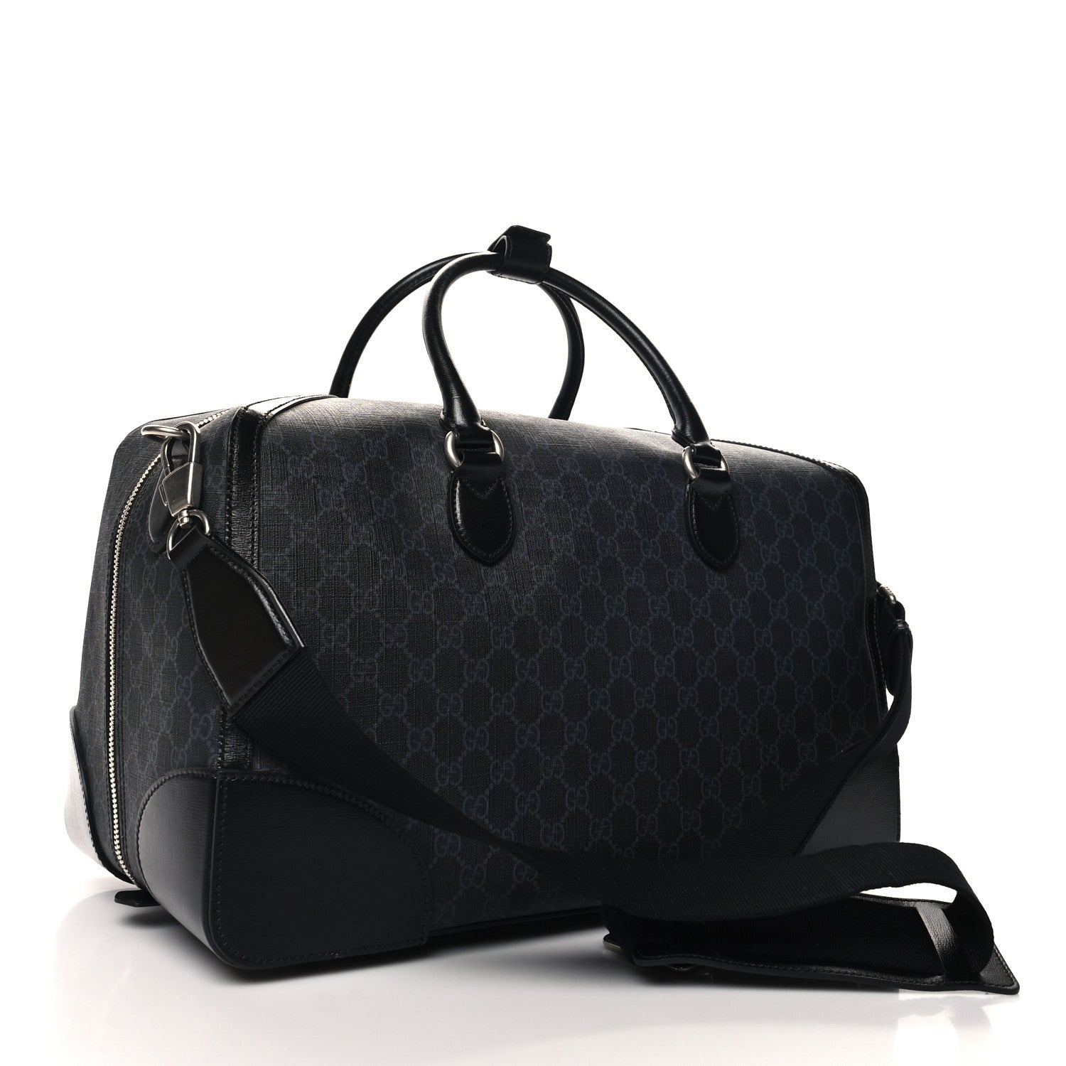 Gucci GG Supreme Monogram Azalea Calfskin Retro Interlocking G Large Duffle Bag Black Grey 2 of 11