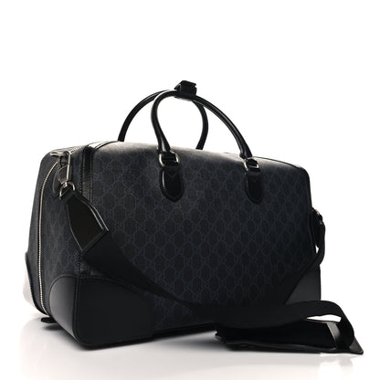 Gucci GG Supreme Monogram Azalea Calfskin Retro Interlocking G Large Duffle Bag Black Grey 2 of 11