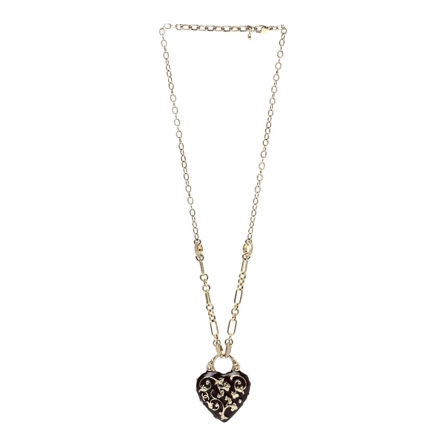 Enamel Heart Pendant Necklace Gold Red