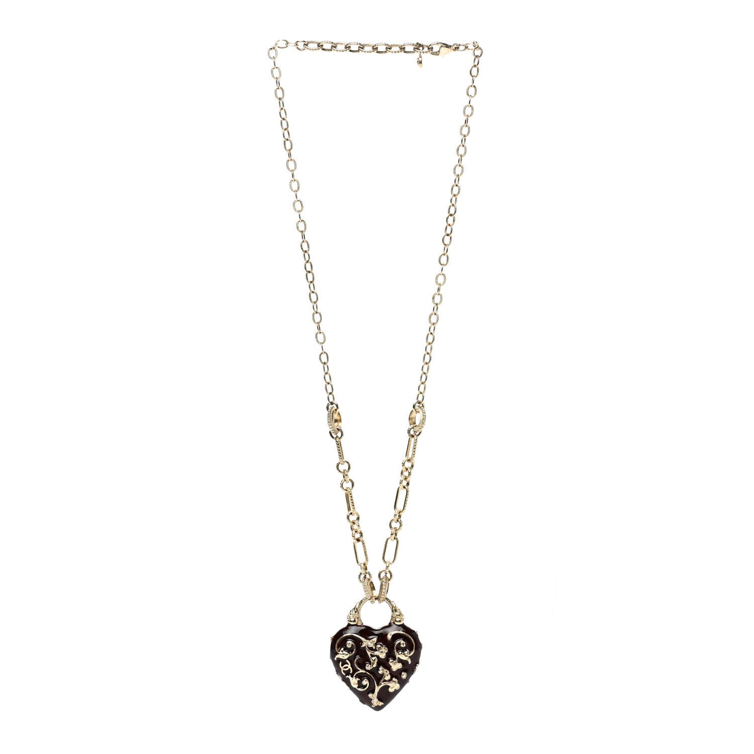 Chanel Enamel Heart Pendant Necklace Gold Red 3 of 6