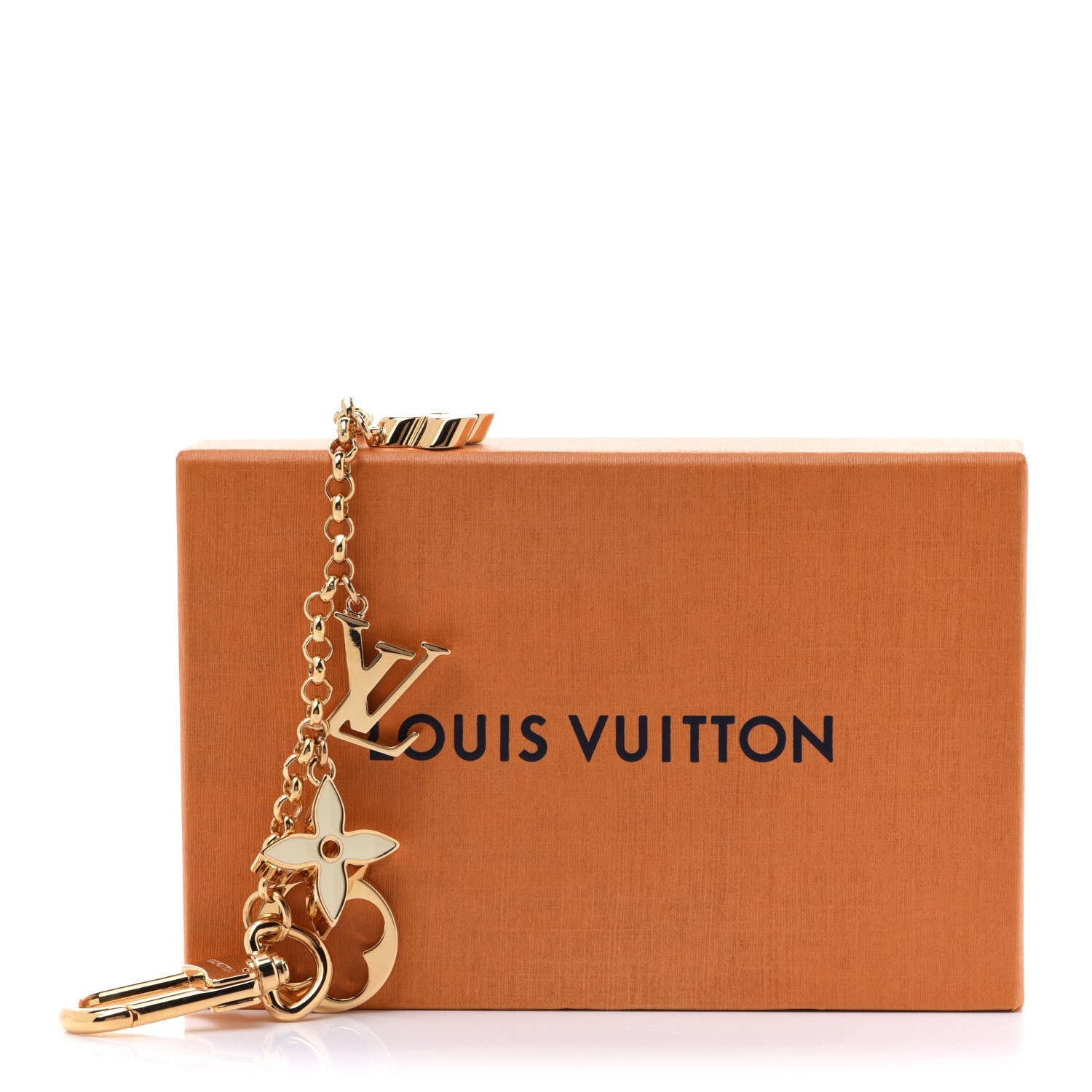 Louis Vuitton Brass Enamel Fleur De Monogram Bag Charm Chain Gold 6 of 6