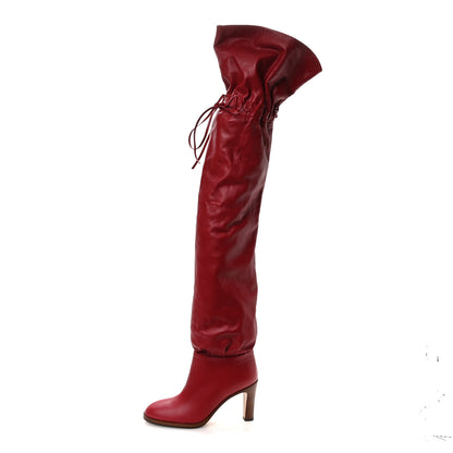 Gucci Deauville Calfskin Cinched Over The Knee High Boots 35.5 Red 1 of 7