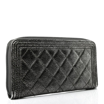 Chanel Cracked Metallic Calfskin Quilted Boy Long Zip Around Wallet Dark Silver 2 of 4