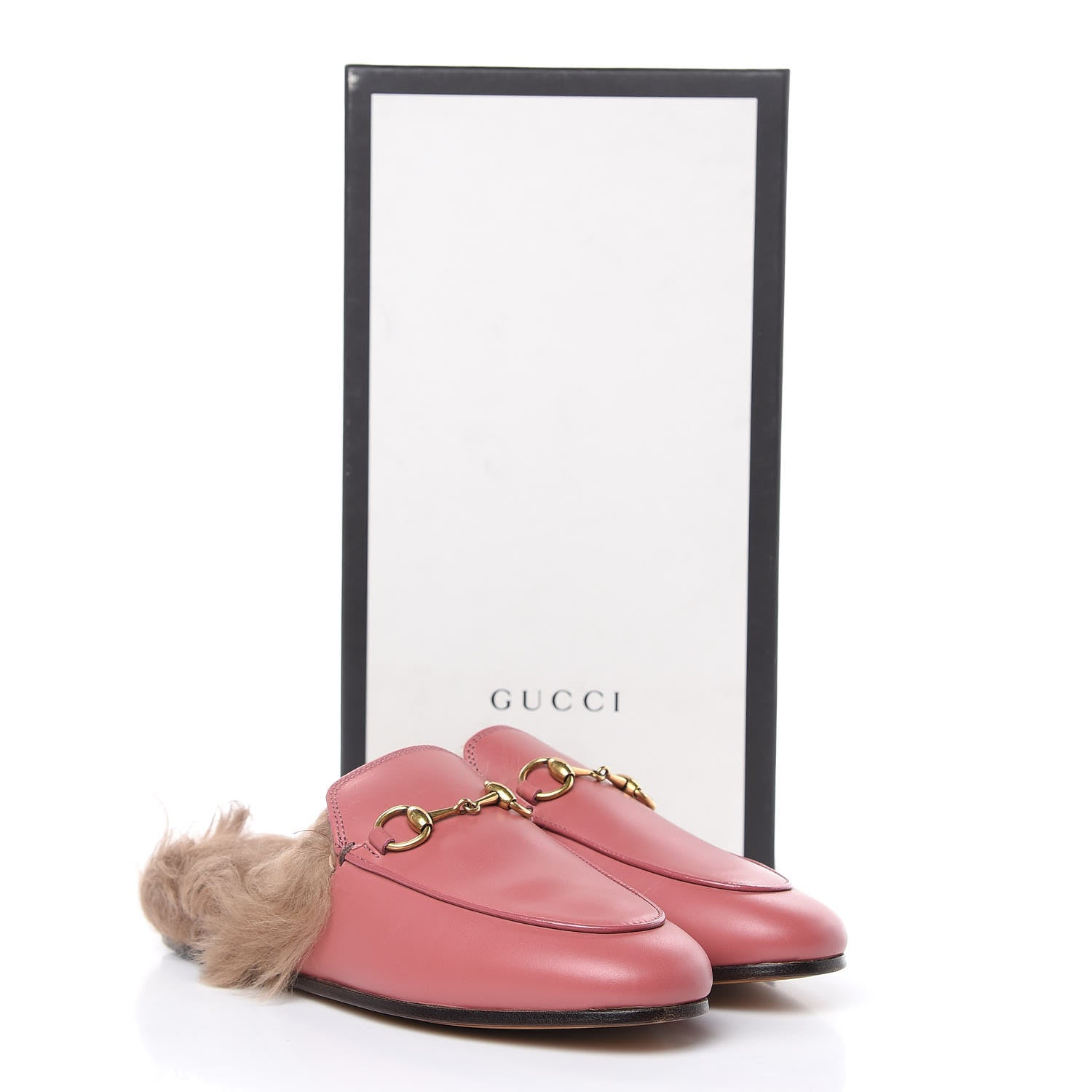 Gucci Calfskin Fur Womens Princetown Slippers 35.5 Lipstick Rose Natural 10 of 10