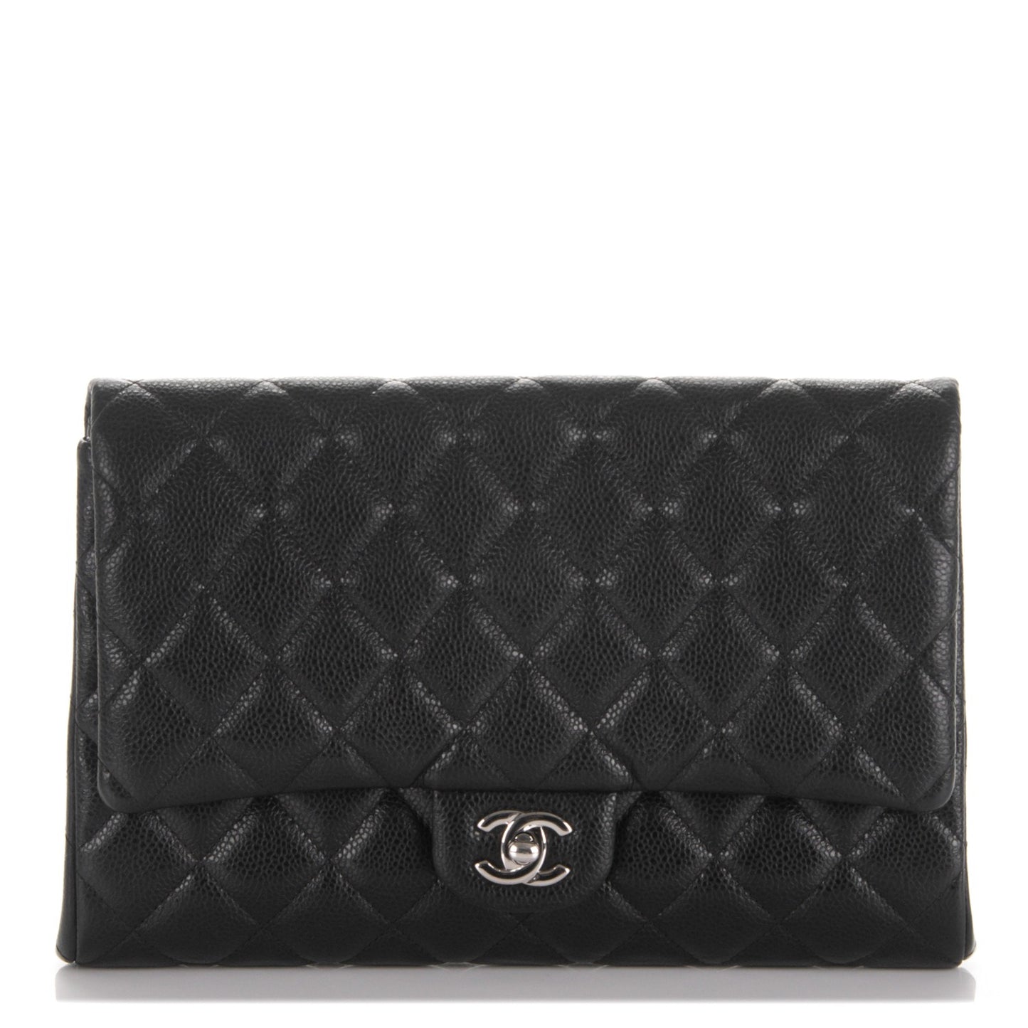 Caviar Quilted Clutch With Chain Flap Black