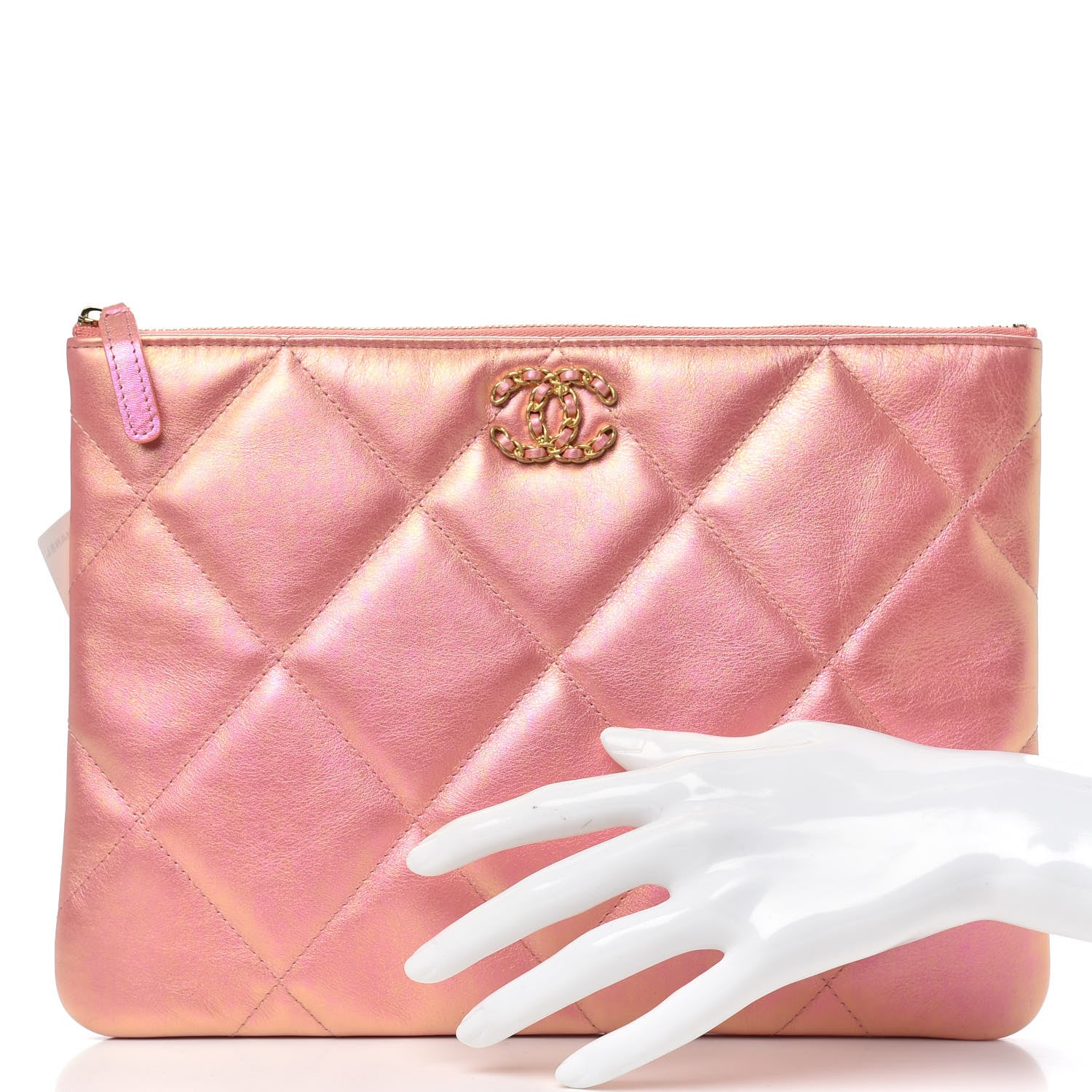 Chanel Iridescent Calfskin Quilted Large Chanel 19 Pouch Pink 2 of 9
