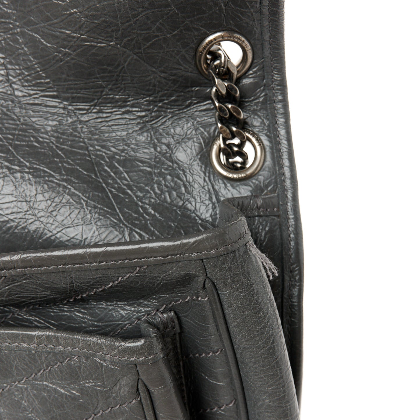 Crinkled Calfskin Matelasse Monogram Medium Niki Chain Satchel Storm