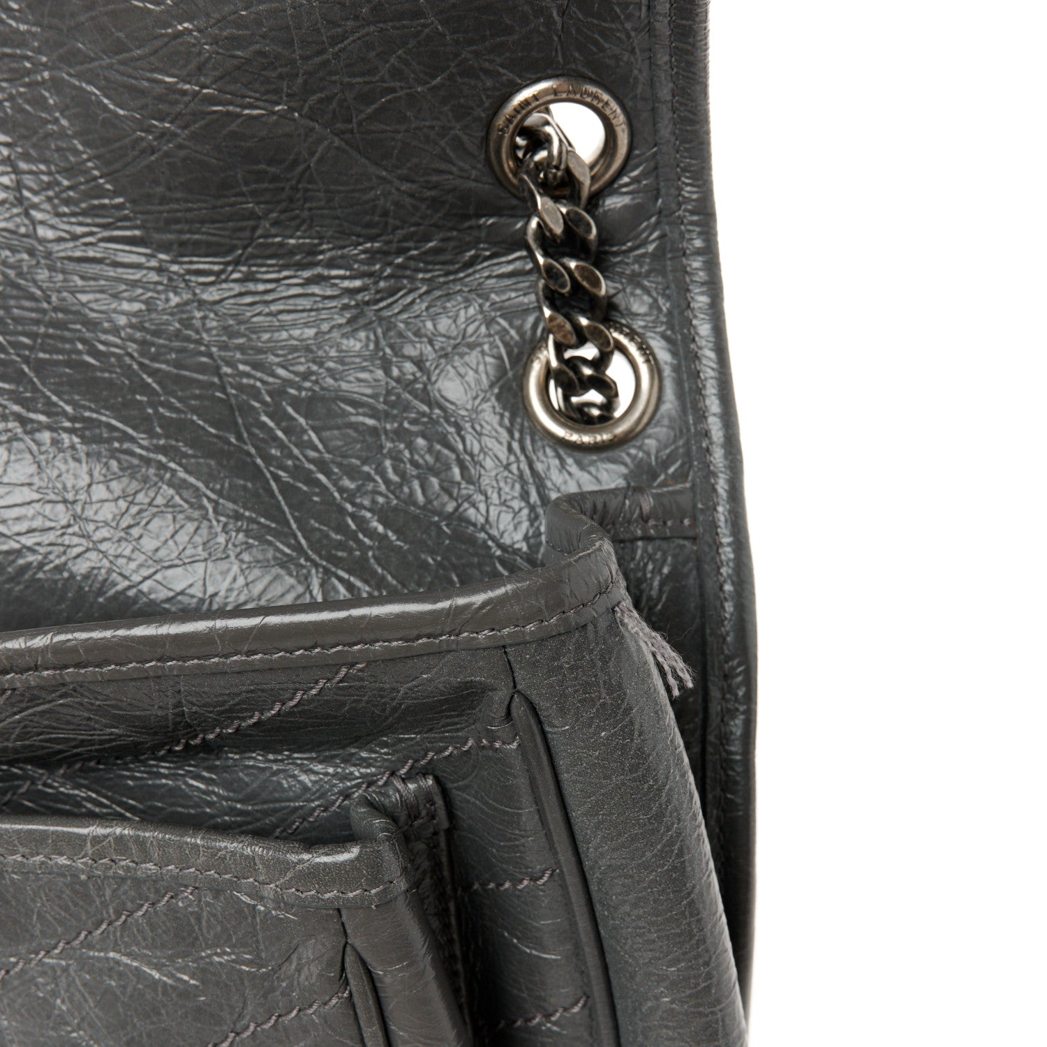 Saint Laurent Crinkled Calfskin Matelasse Monogram Medium Niki Chain Satchel Storm 12 of 12