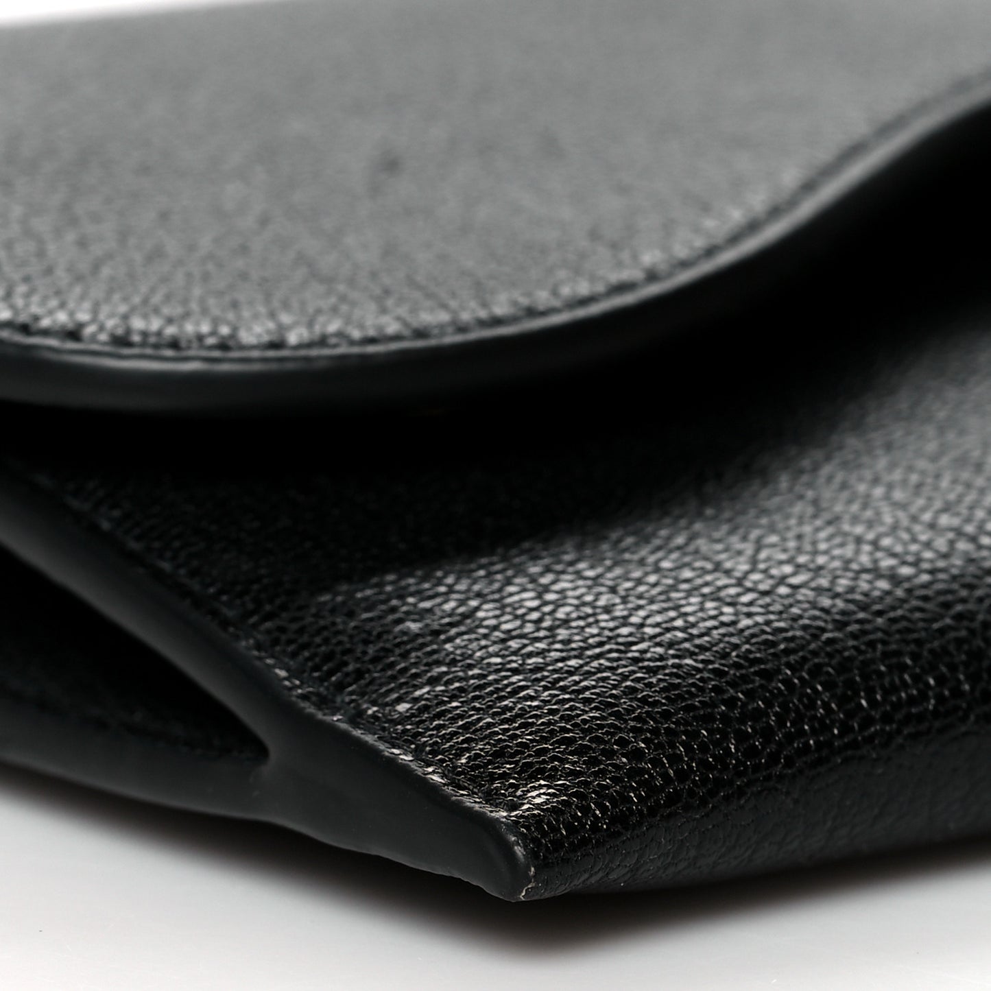 Grained Calfskin Saddle Chain Wallet Pouch Black