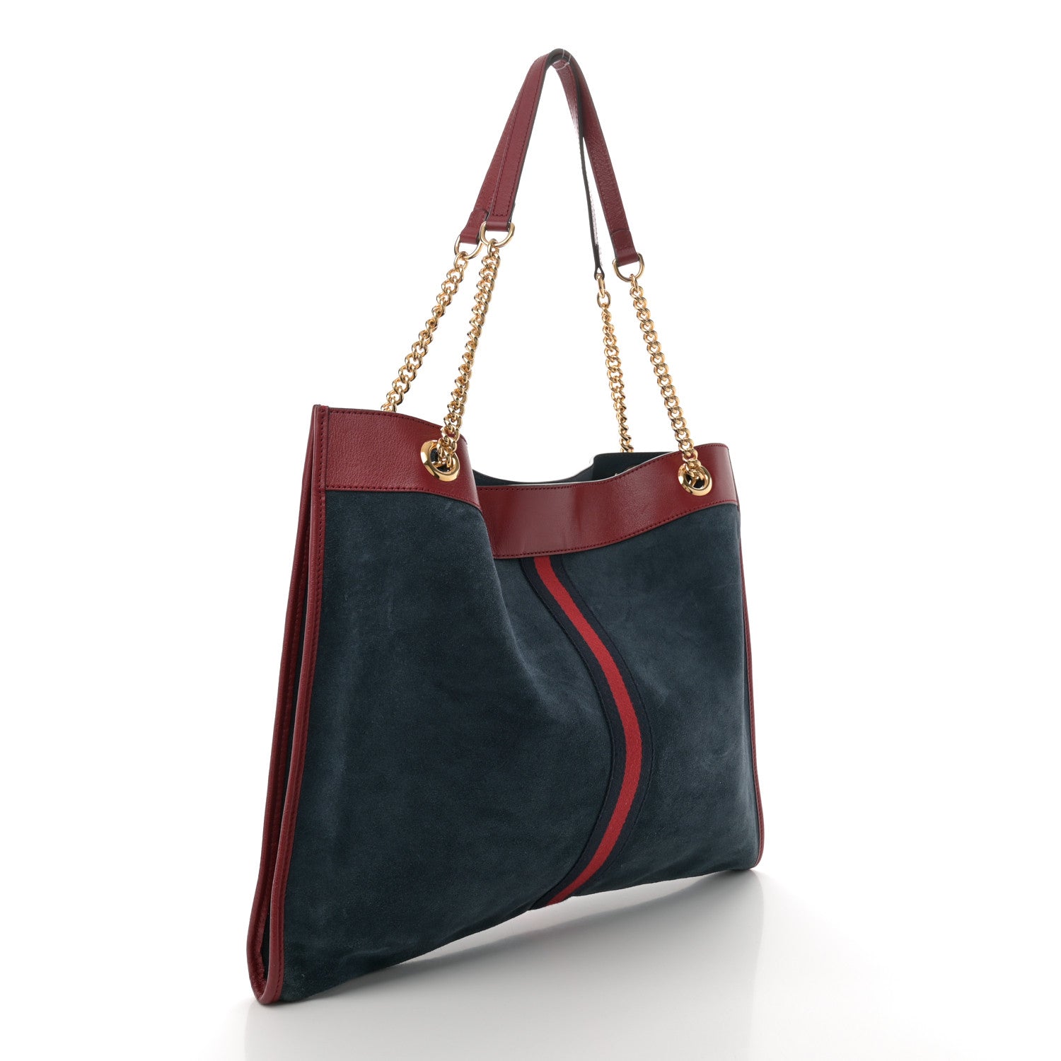 Gucci Suede Calfskin Large Rajah Chain Tote New Blue Romantic Cherry 4 of 11