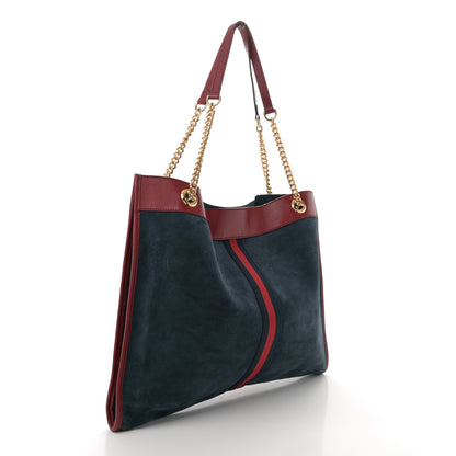 Gucci Suede Calfskin Large Rajah Chain Tote New Blue Romantic Cherry 4 of 11