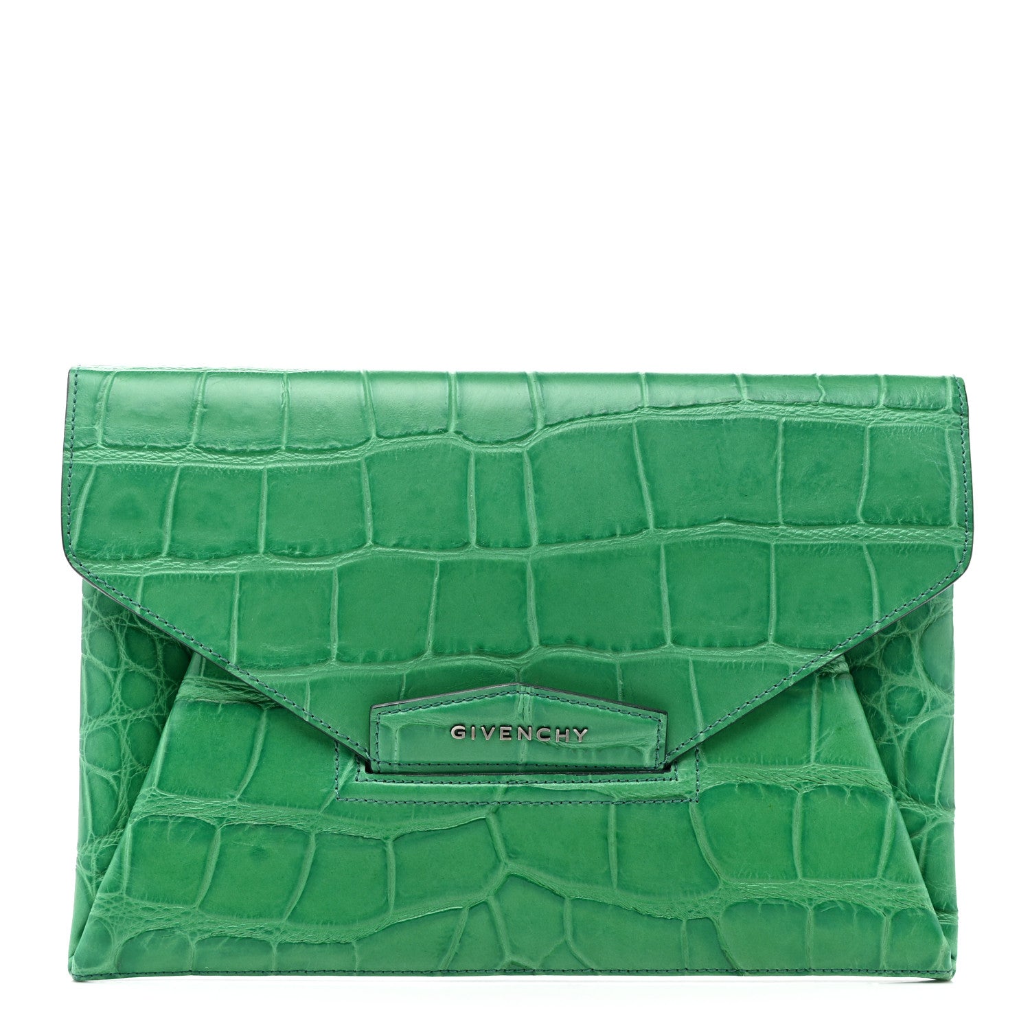 Givenchy Calfskin Crocodile Embossed Medium Antigona Envelope Clutch Emerald 1 of 7