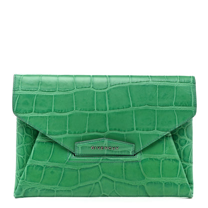 Givenchy Calfskin Crocodile Embossed Medium Antigona Envelope Clutch Emerald 1 of 7