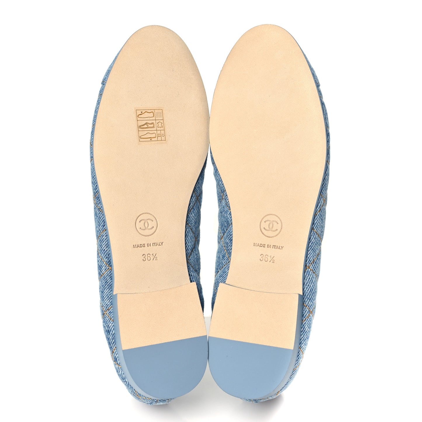 Denim Quilted CC Cap Toe Ballerina Flats 36.5 Light Blue