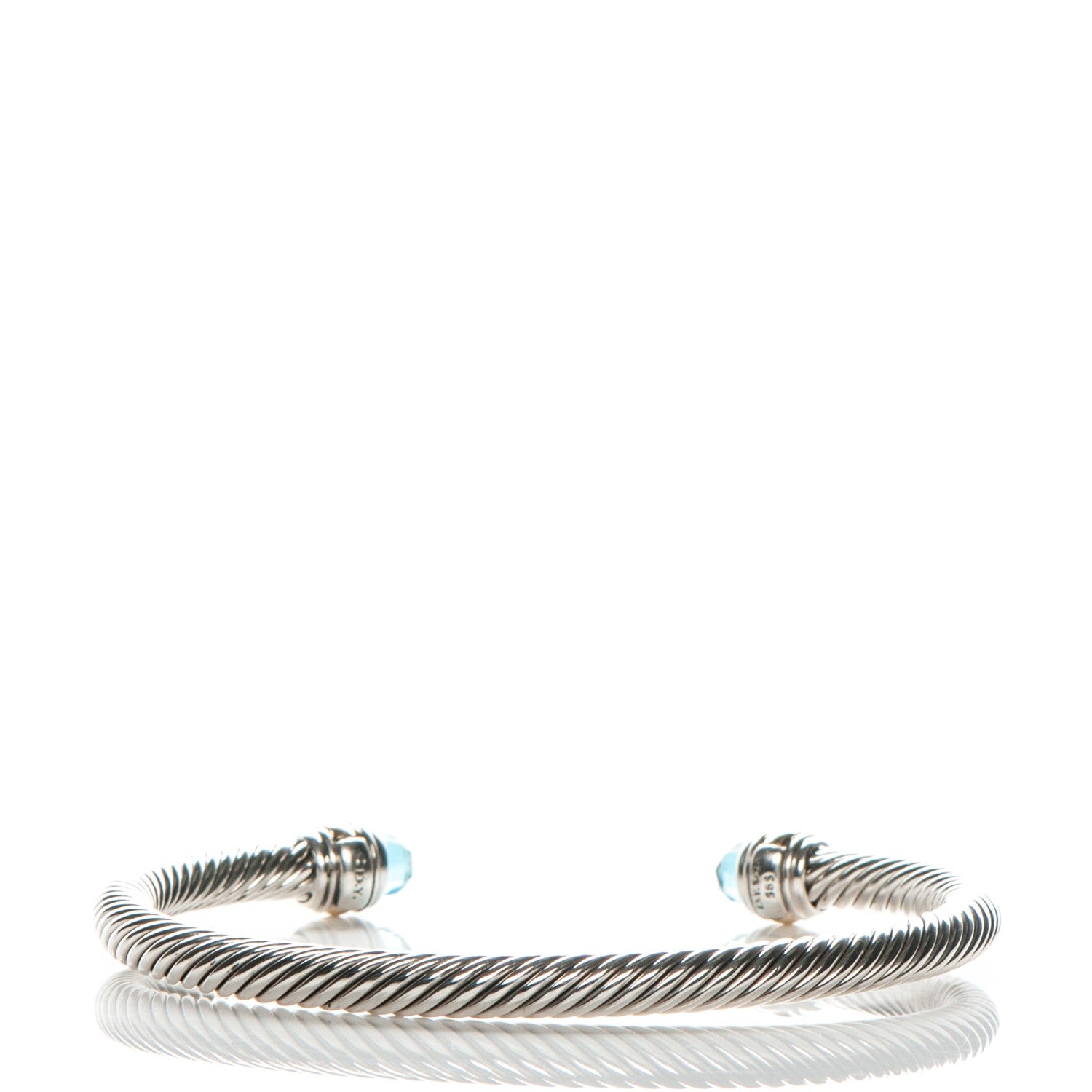 David Yurman Sterling Silver 14K Yellow Gold Blue Topaz 5mm Cable Classics Bracelet 3 of 5