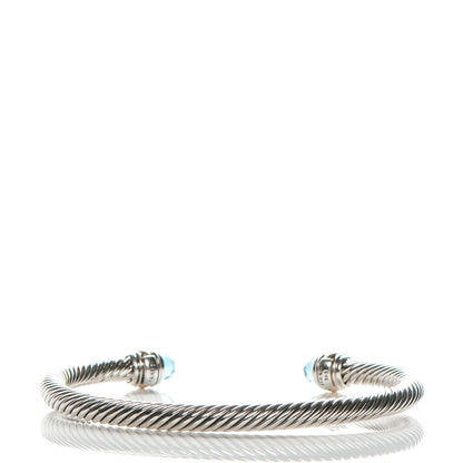 David Yurman Sterling Silver 14K Yellow Gold Blue Topaz 5mm Cable Classics Bracelet 3 of 5