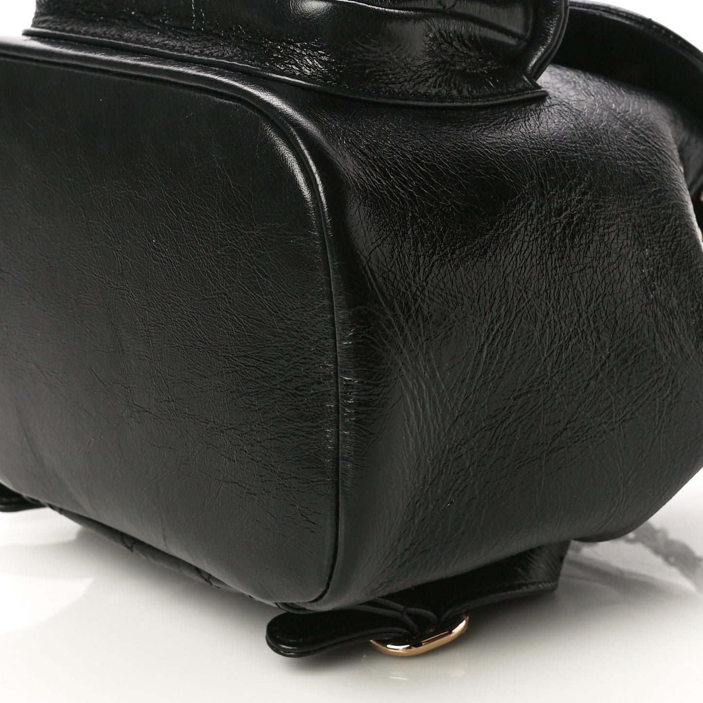 Glazed Aged Calfskin Quilted Small Duma Drawstring Backpack Black