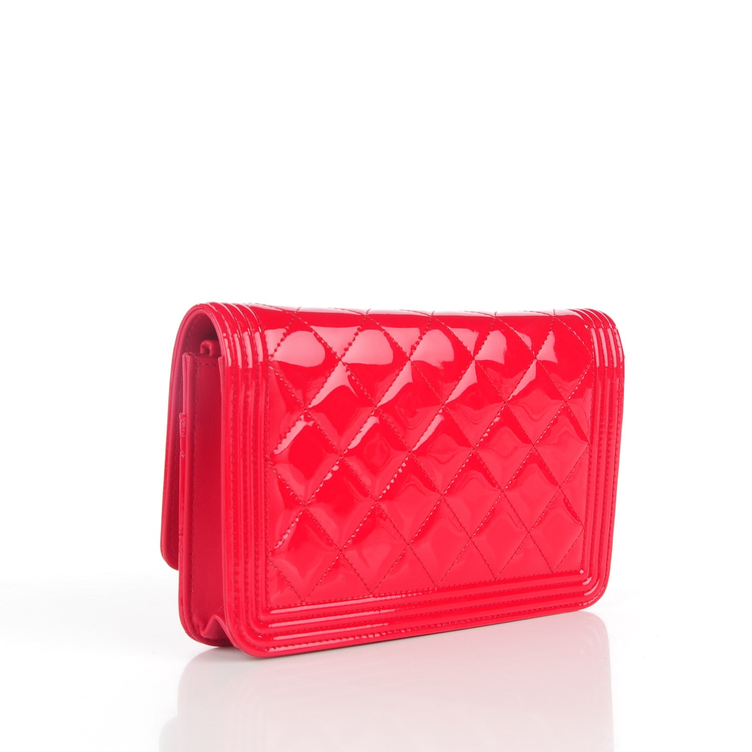 Chanel Patent Calfskin Quilted Boy Wallet On Chain WOC Red 3 of 8