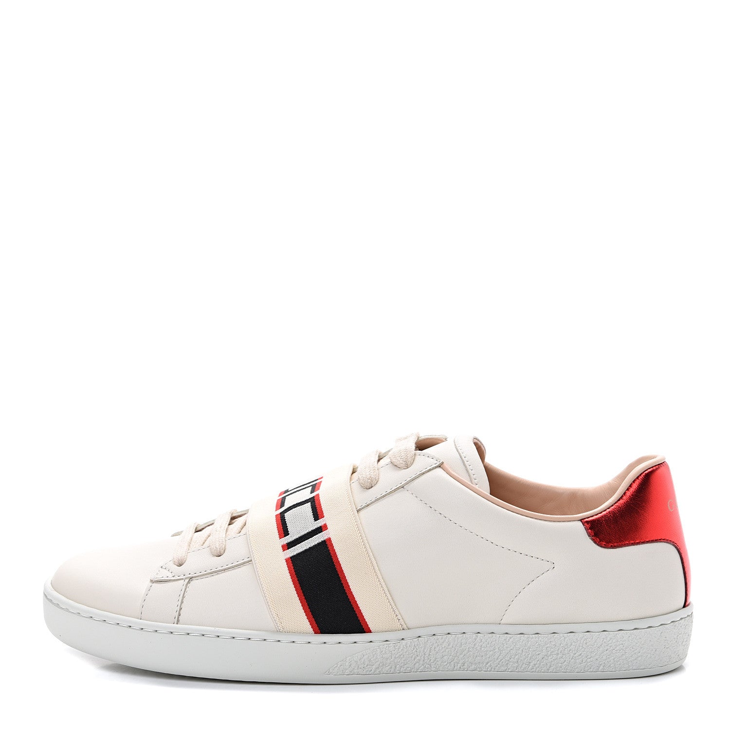 Gucci Calfskin Stripe Womens New Ace Sneakers 39.5 New Mystic White Ecru Red Flame 1 of 8