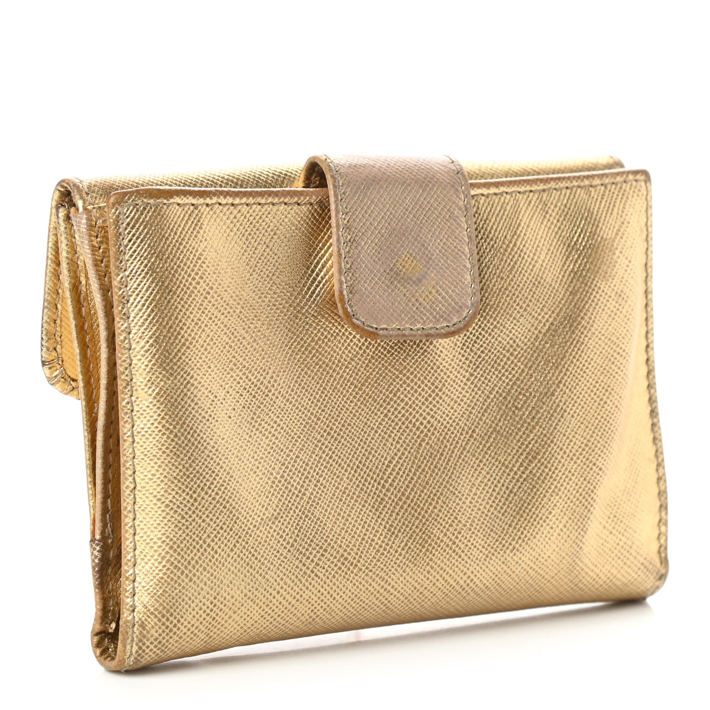 Metallic Saffiano Compact Flap Wallet Gold