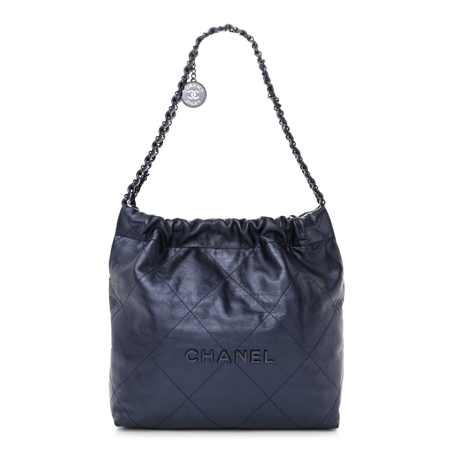 Chanel Metallic Calfskin Quilted Small Chanel 22 Navy Blue 3 of 11