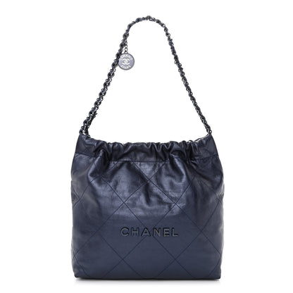 Chanel Metallic Calfskin Quilted Small Chanel 22 Navy Blue 3 of 11