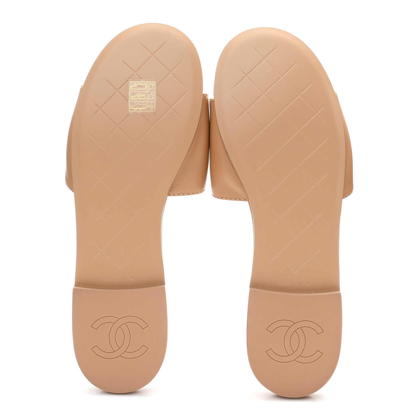 Lambskin Quilted Turnlock Flat Mules 39 Beige