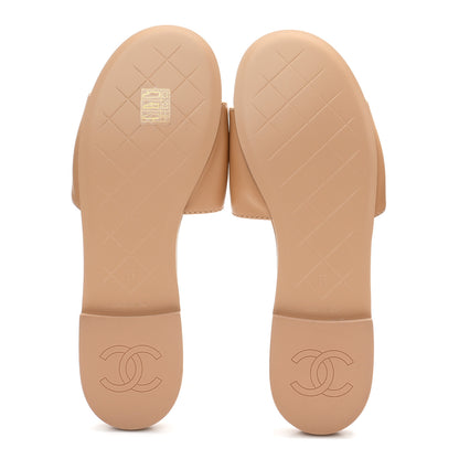 Chanel Lambskin Quilted Turnlock Flat Mules 39 Beige 6 of 10