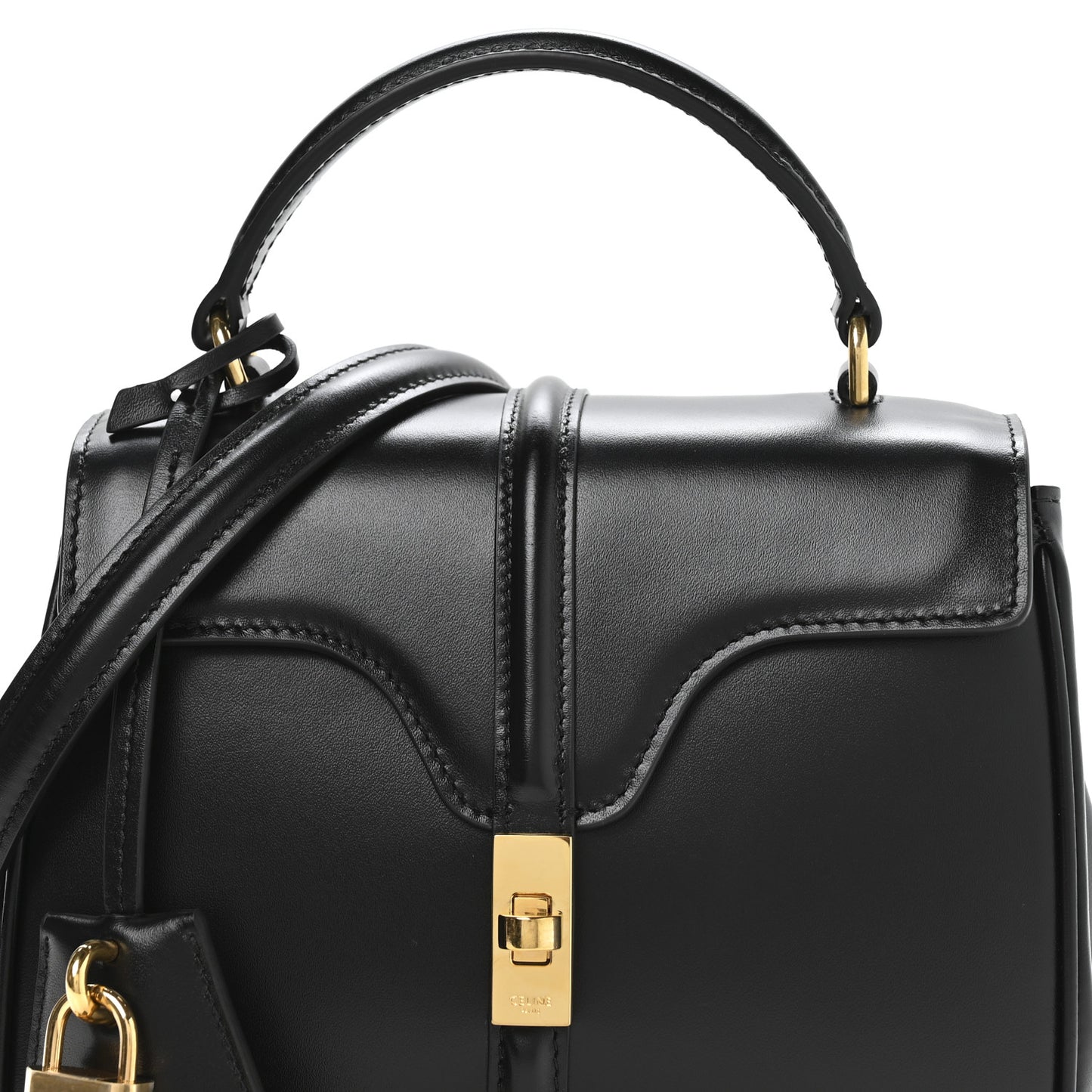 Satinated Calfskin Mini 16 Top Handle Bag Black