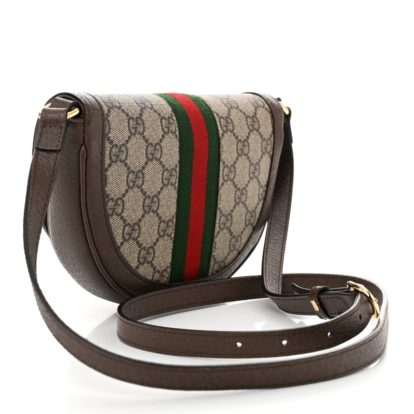GG Supreme Monogram Textured Dollar Calfskin Web Mini Ophidia Flap Shoulder Bag Beige Ebony New Acero