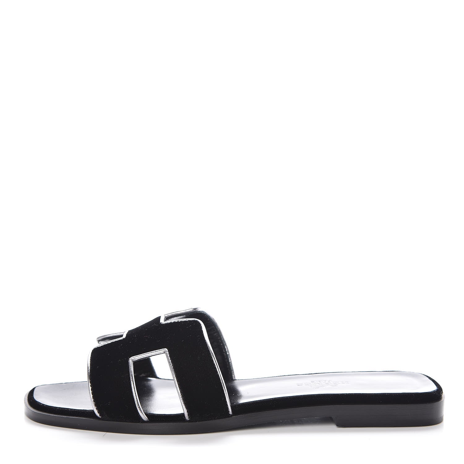 Hermes Velvet Nappa Oran Sandals 36 Black Argent Vieilli 1 of 7